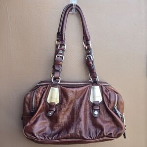 B. Makowsky Brown Leather Hobo Snake Animal Skin Shoulder Bag